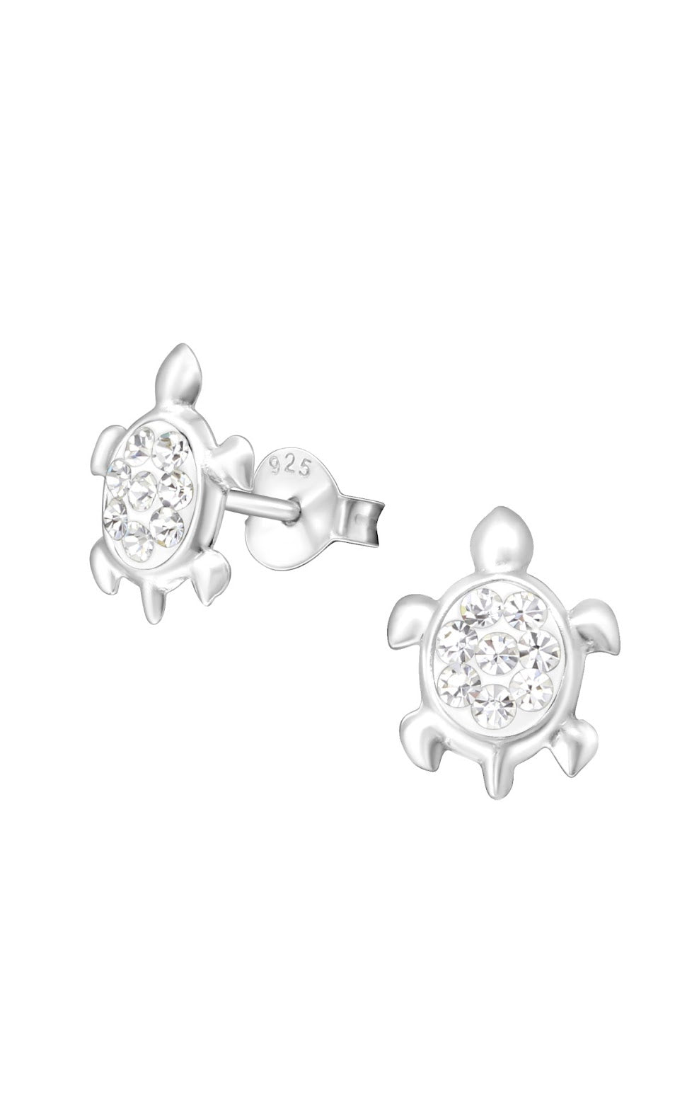 Silver Turtle Stud Earrings - Crystal